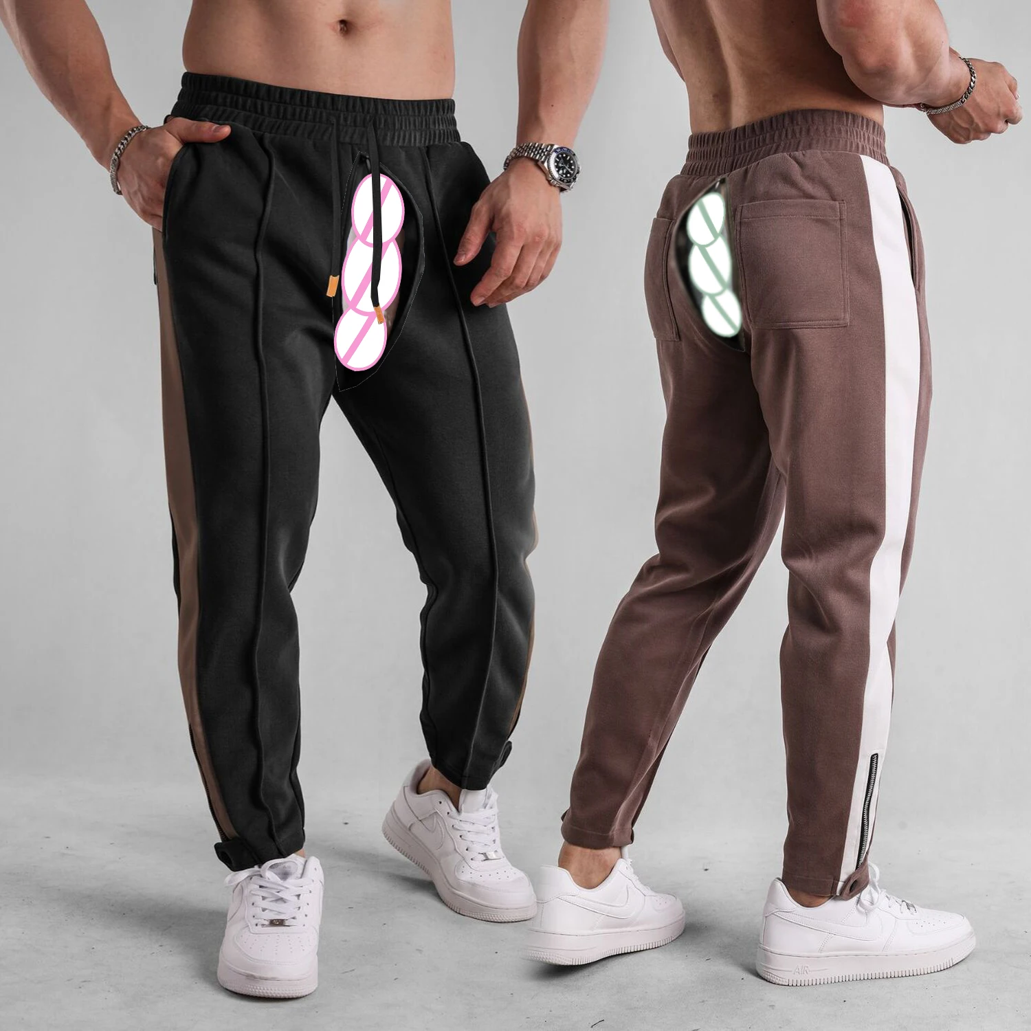 

Autumn Running Casual Trousers Men Outdoor Sex Open Crotch Gym Basketball Sweatpants Sport Exotic Streetwear Jogging Trunk Pants