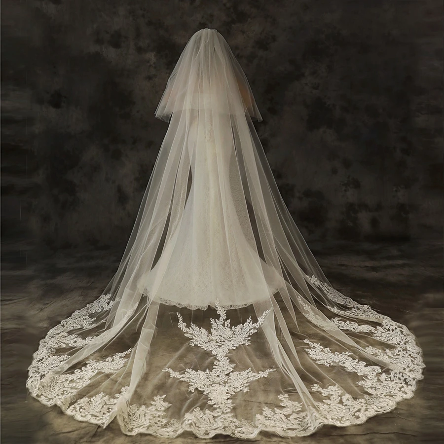 

New Arrival White Ivory Cathedral wedding veils for bride Cheap Bridal veils Velos de novia Velo wedding accessories Long veil