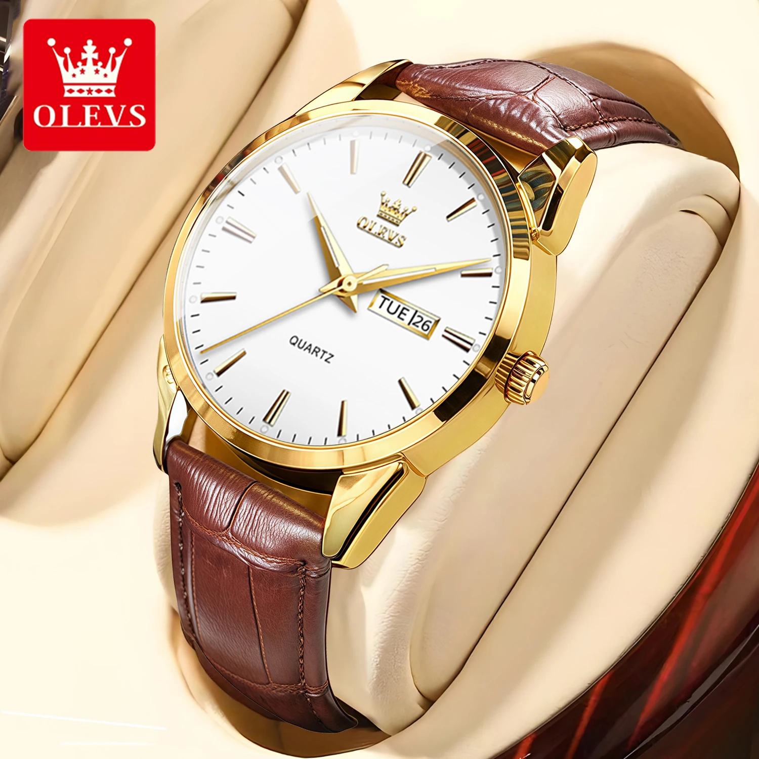 OLEVS Couple Watches Casual Fashion Top Brand Original Quartz Wristwatch Leather Strap Waterproof Man and Women Watch Trend New
