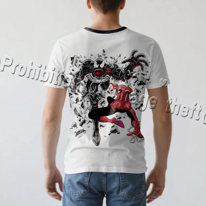 السم مقابل. تي شيرت Spider Man ثلاثي الأبعاد مطبوع برقبة على شكل حرف V Marvel Heroes Duel Ink Painting Style Theme بأكمام قصيرة للبالغين والأطفال #4
