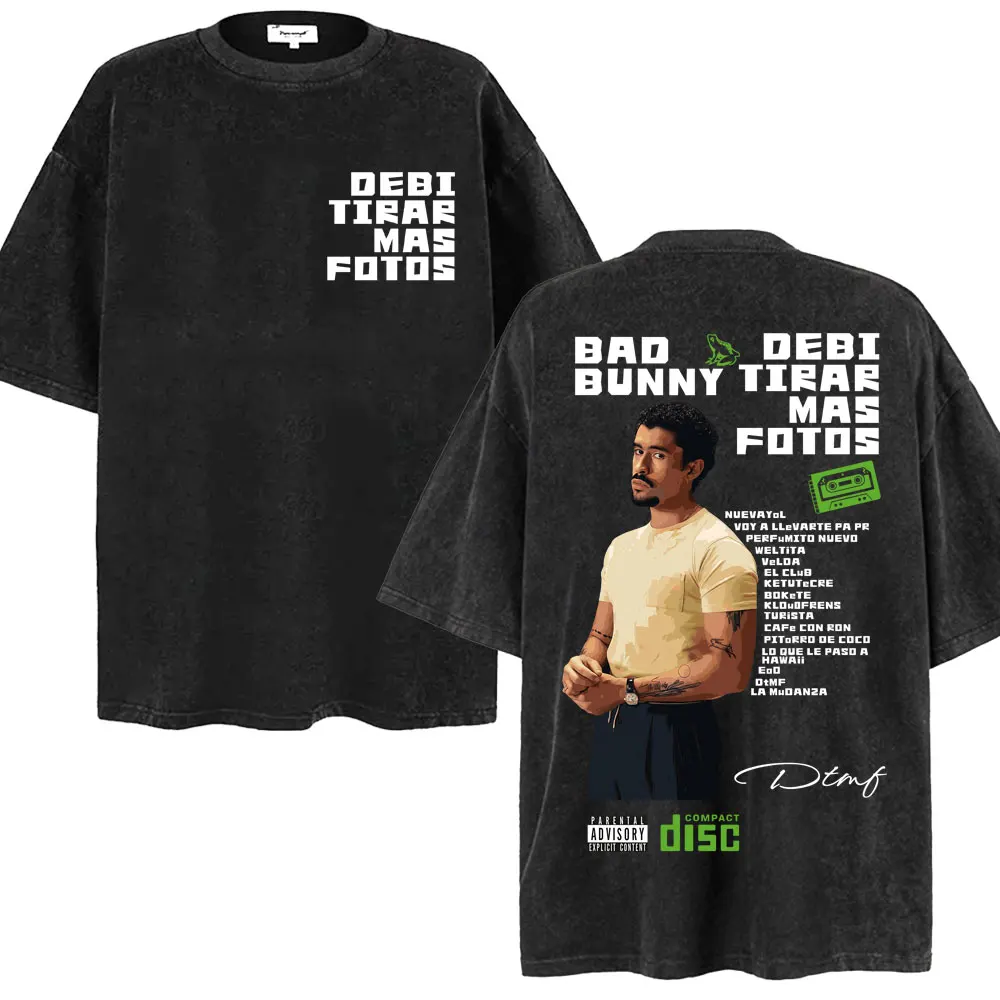 

Rapper Bad Bunny Debi Tirar Más Fotos Washed T-Shirts Men Women Fashion Hip Hop Vintage T-shirt Oversized Casual Cotton T Shirts