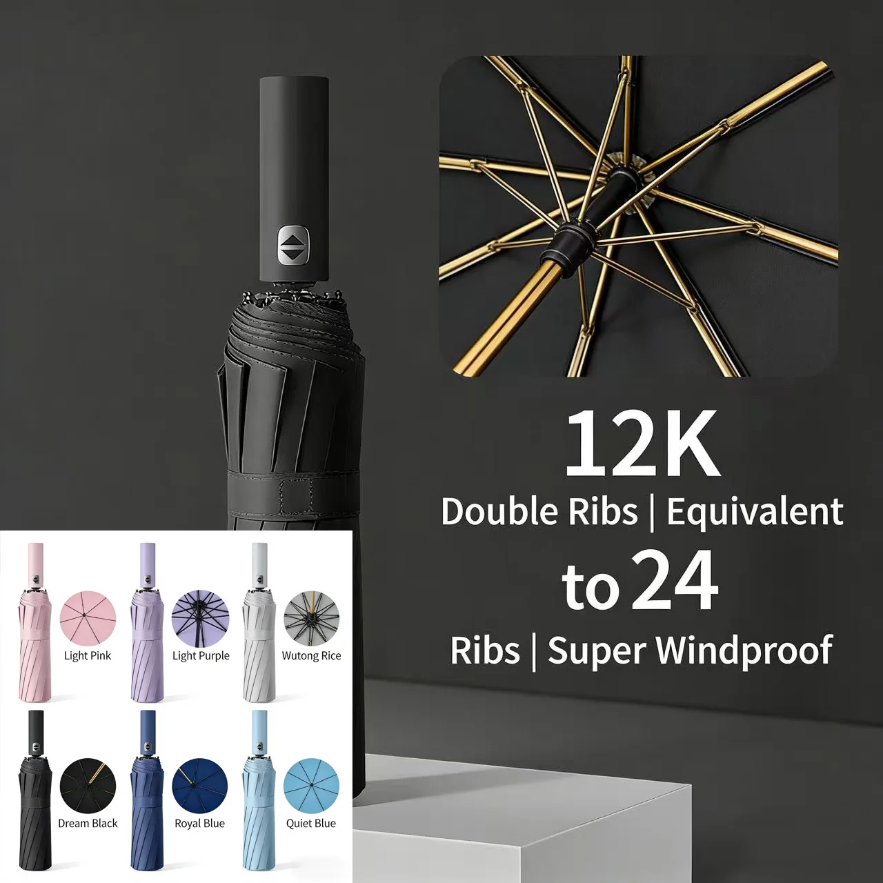 

Black Glue Fully Automatic Umbrella - Thick Durable Three-Fold UV Resistant Folding Design for Protection And Style