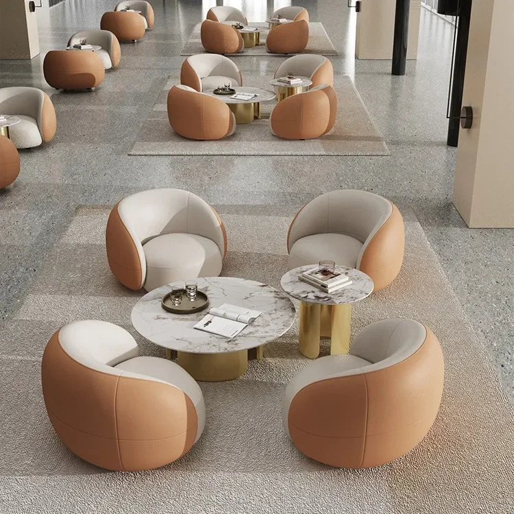 Vestíbulo de hotel simple para negociar el sofá de cuero de la recepción, combinación de sofá doble de ocio para salón de oficina de negocios