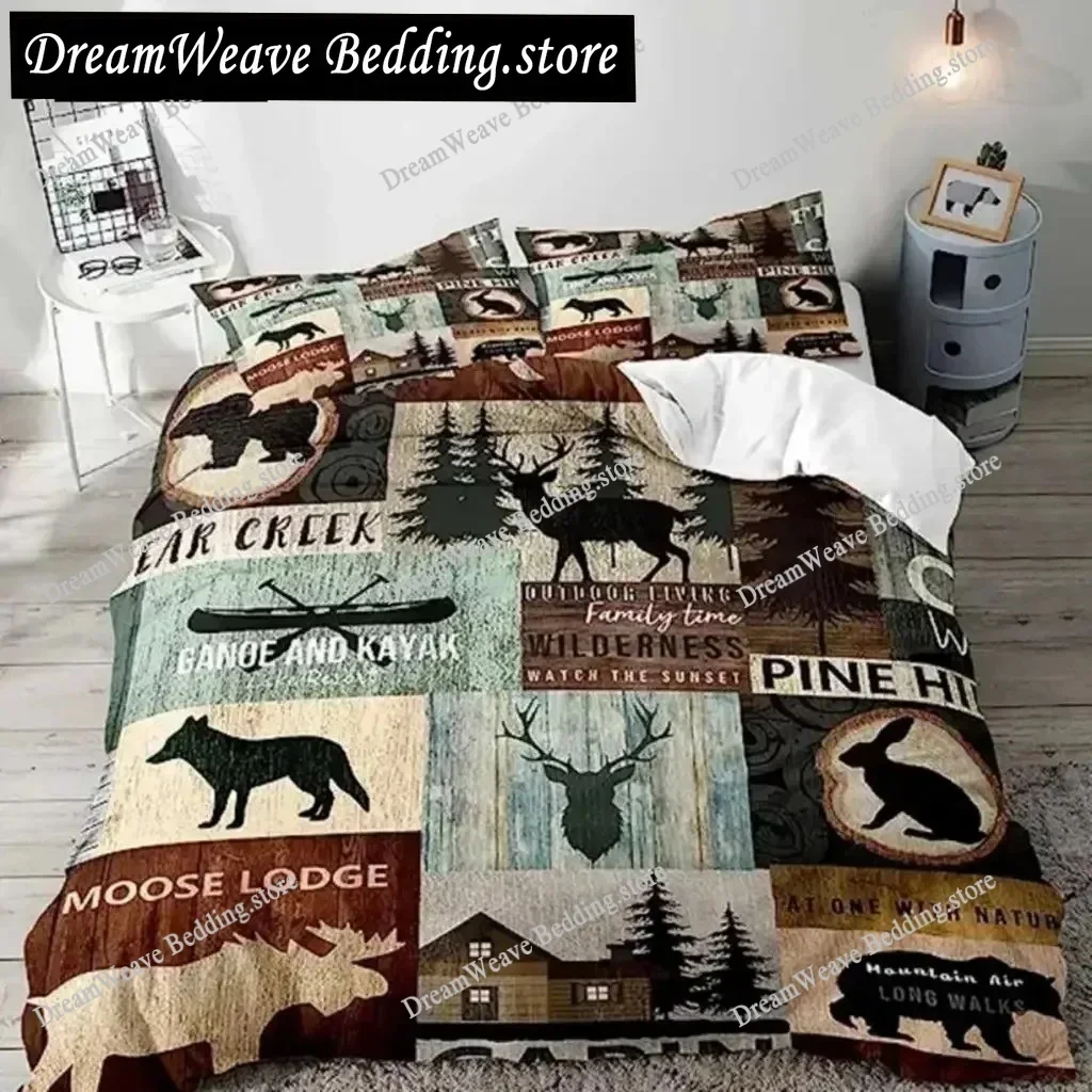 Deer Duvet Cover American Flag Elk Decor Bedding Set for Boys Teens Wild Animal Theme Comforter Cover Soft Polyester Quilt Cover