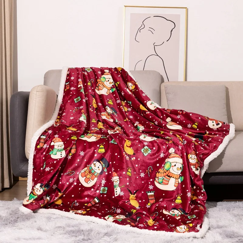 Christmas Flannel Blanket Fashion Santa Claus Snowman Digital Printing Thickened Lambswoo Sofa Nap Blanket Bedspread