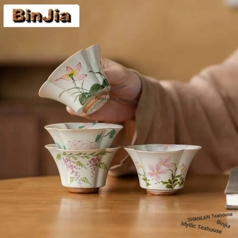 4pc/set Hand-painted Flower Mouth Master Cup Set Household Hat Cup Set Antique Tea Ceremony Boutique Gift Box Set Teaware Gift