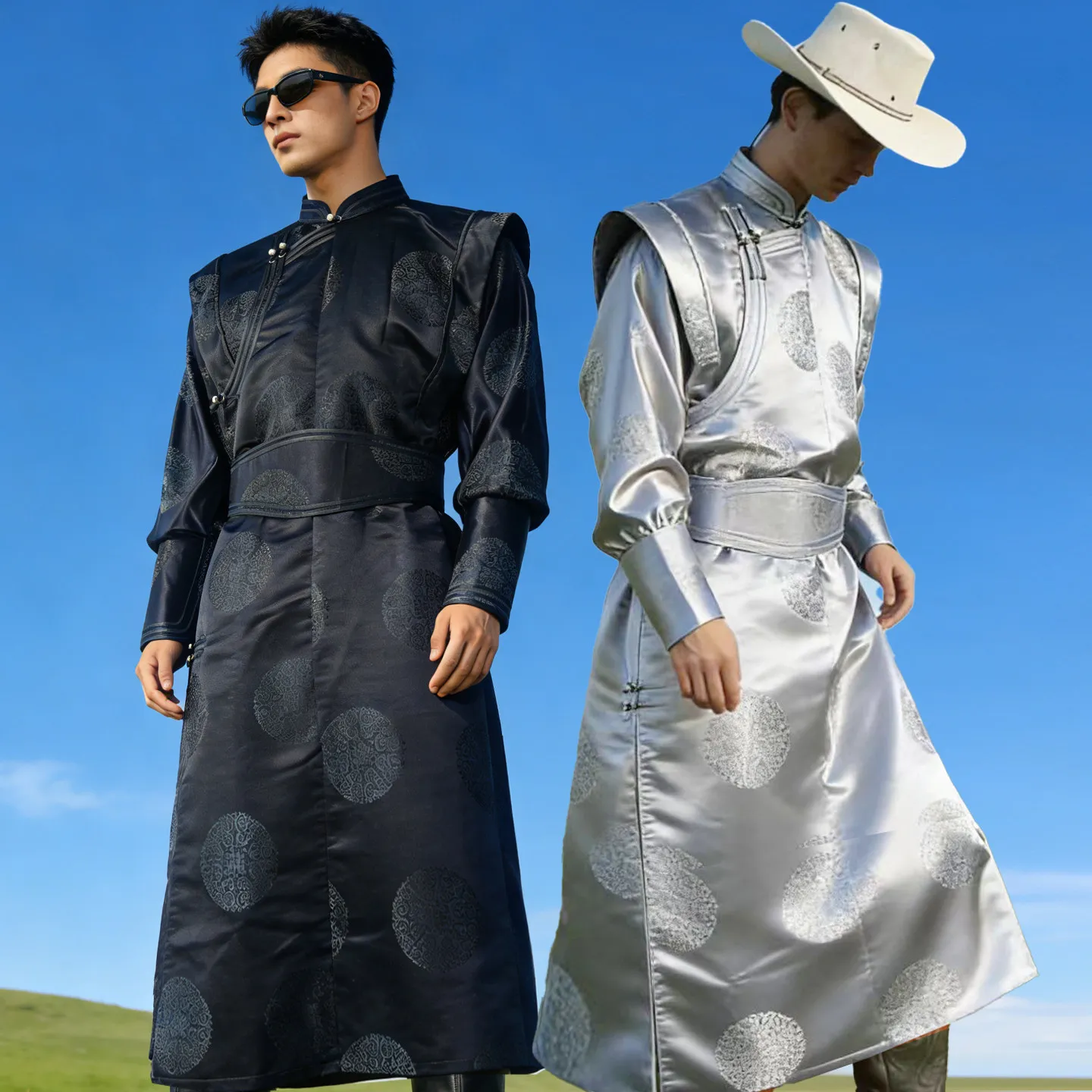 Long Sleeve Mongolian Robe Men Daily Lifestyle Clothing Improvement Ulaanbaatar Trend Young Man Ethnic Gown Travel Attire FE046