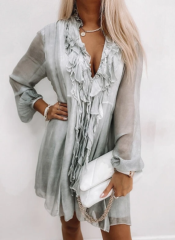 Hot Selling for Women Pullover 2024 Summer Elegant Sexy Loose Fitting Style Long Sleeve Sun Chiffon with Lapel T-Shirt Top Tee