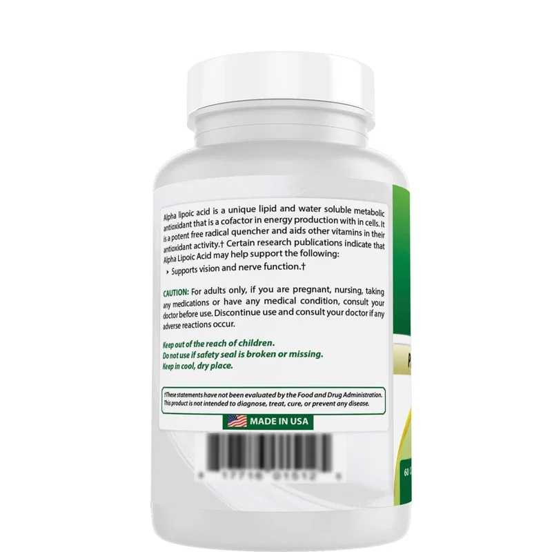 Ácido Lipoico 600mg 60 Cápsulas - Ala Poderoso Antioxidante - Açúcar, Leite, Milho, Mais, Sem Soja