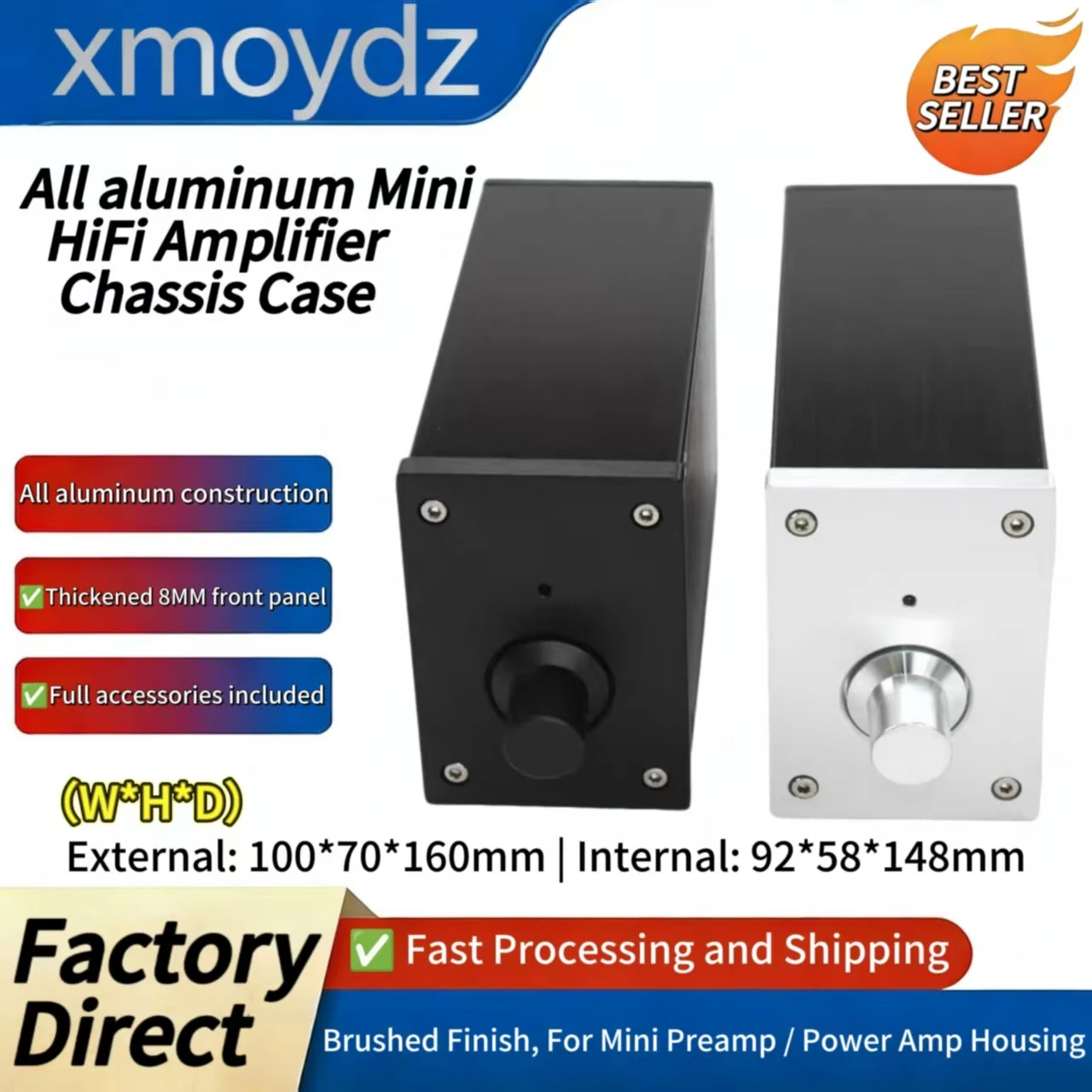 

Корпус для Hi-Fi аудиоусилителя из алюминия 100*160*70 мм, DIY-кейс, мини-корпус для предусилителя и усилителя мощности, внутренний размер 92*148*58 мм
