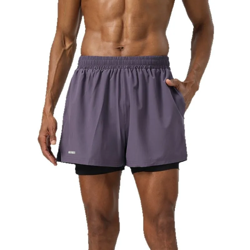 Men's 2 In 1 Running Shorts Double Layer Elastic Waist Gym Sports Shorts Summer Outdoor Marathon Training Shorts for Men