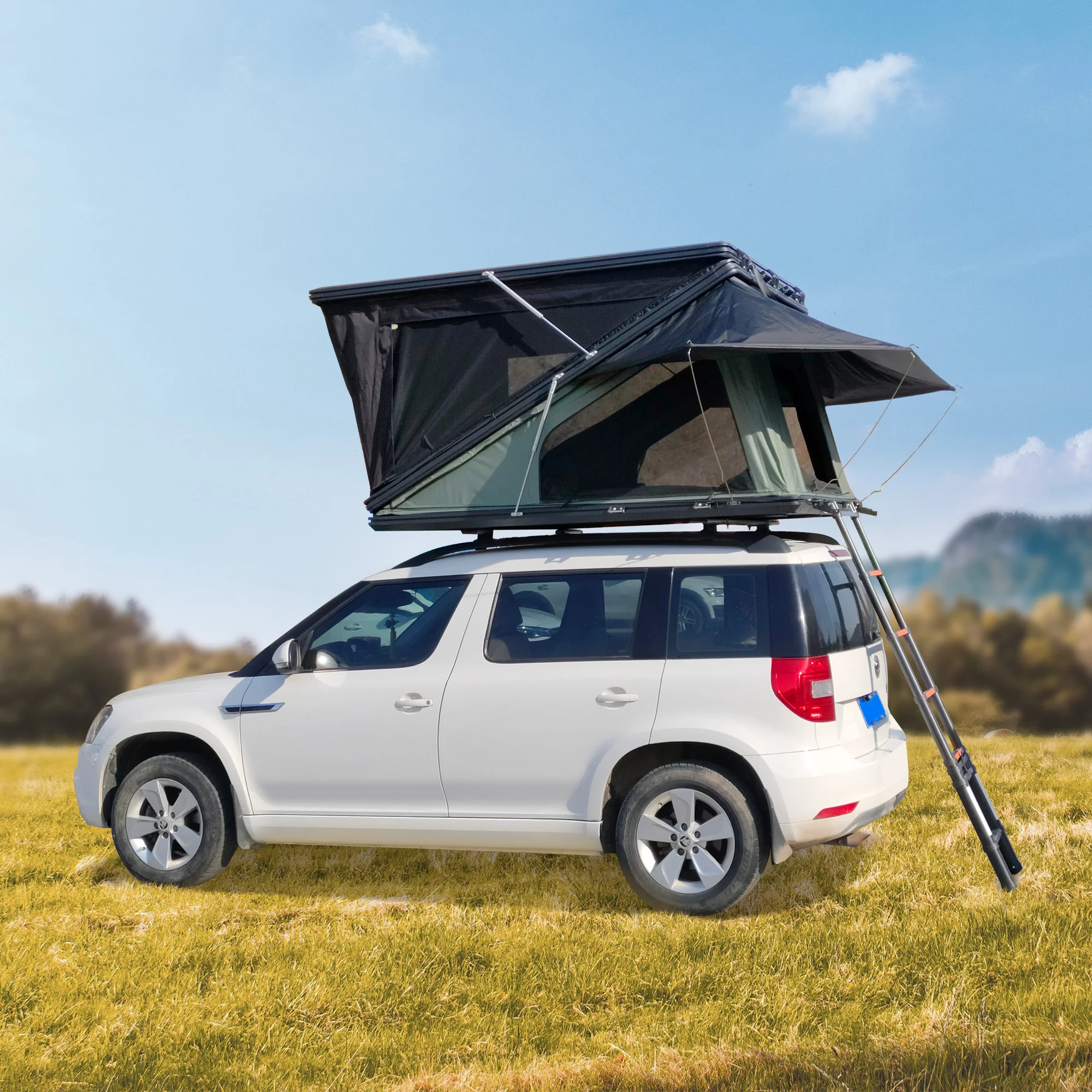 POP Aluminum Camping  2-4 Person Outdoor Travel Hiking Roof Top Tent Car Rooftop Tent Z  Clam Shell Hard Shell Top Roof Tent