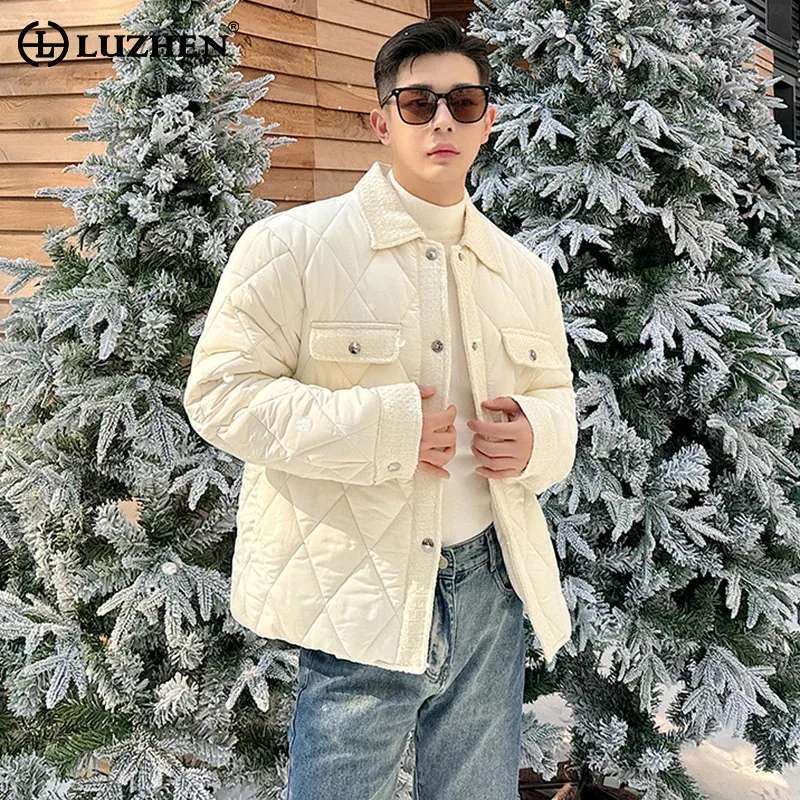 LUZHEN 2024 Winter New Pocket Decorate Splicing Design Elegant Thin Padded Coat Men's High Quality Trendy Casual Jacket LZ7262