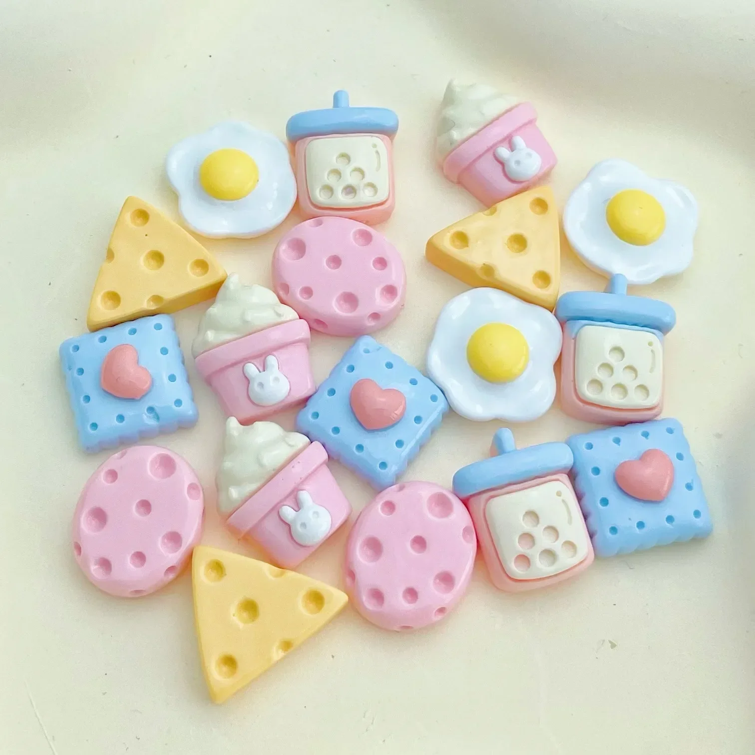 18Pcs Cute Candy Color Glossy Mini Cheese Egg Cookie Ice Cream Decoration Accessories for DIY Cream Gel Phone Case Girl Hairpin