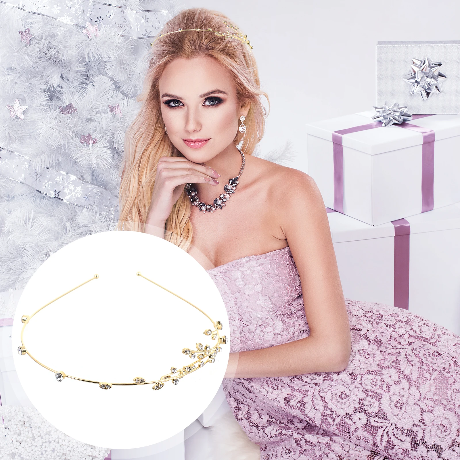 

Rhinestone Headb Willow Branch Headdress Crystal Decorative Bride Hair Accessories Artificial Diamond Golden Alloy