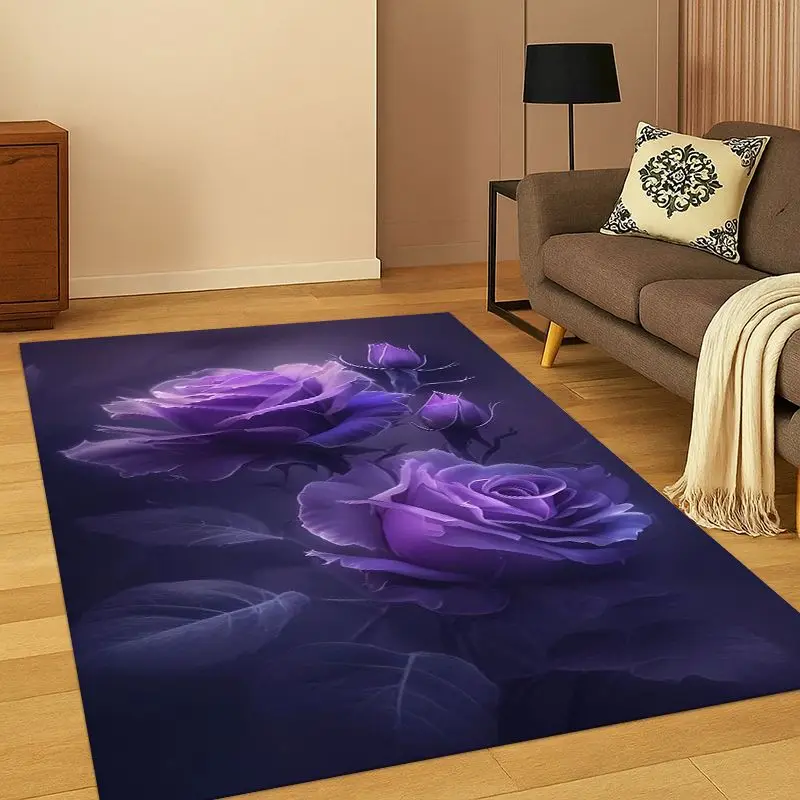 Romantic Rose Flower Daisy Cartoon Carpet Rug for Bedroom Living Room Sofa Playroom Doormat Home Decor,Kid Area Rug Non-slip