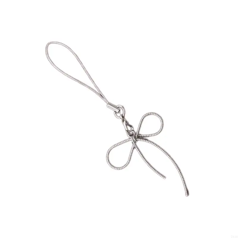 781E Ciondolo Bowknot per tracolla per telefono, colore argento, per telefono, portachiavi, portachiavi, ornamento, da