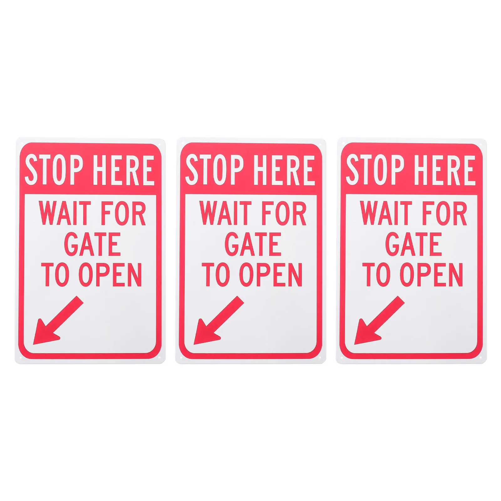 3Pcs Stop Here Warning Sign 12x8 Inch Vintage Iron Rounded Corner Metal Plaque for Garage Gate Safety Outdoor Commercial