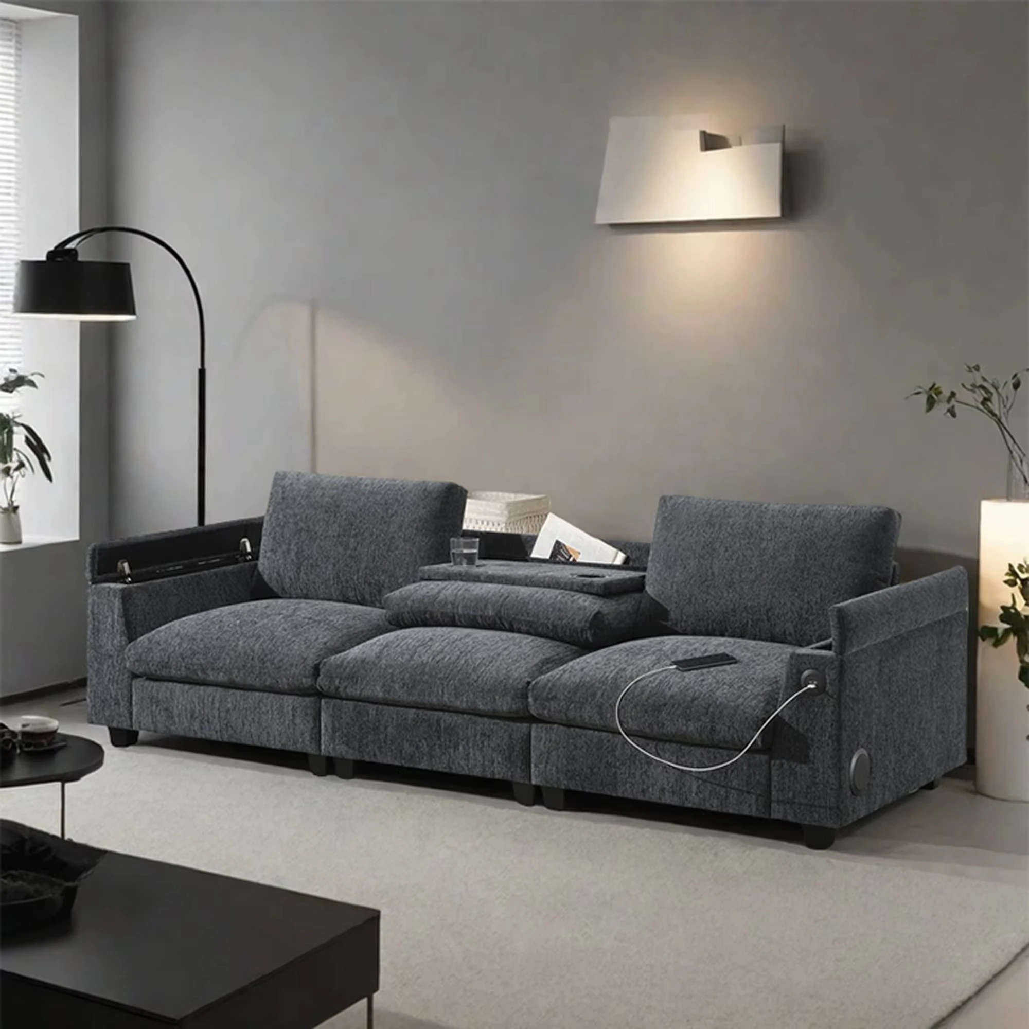 Modern Sectional Sofa New Adjustable Sleeper Sofa Usb Couch Charging Cup Holders Sectional Couch Set for Living Room