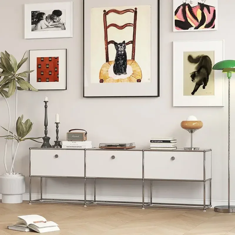 خمر وحدة خزانة جانبية غرفة المعيشة خزانة خشبية غرفة نوم الفولاذ المقاوم للصدأ إطار معدني تخزين خزانة تلفزيون قابلة للتخصيص #2