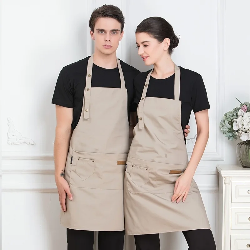 C781 Fashion Apron Logo Printed  Flower Shop Baking Manicure Canvas Kitchen Aprons for Woman Men Chef Work Apron