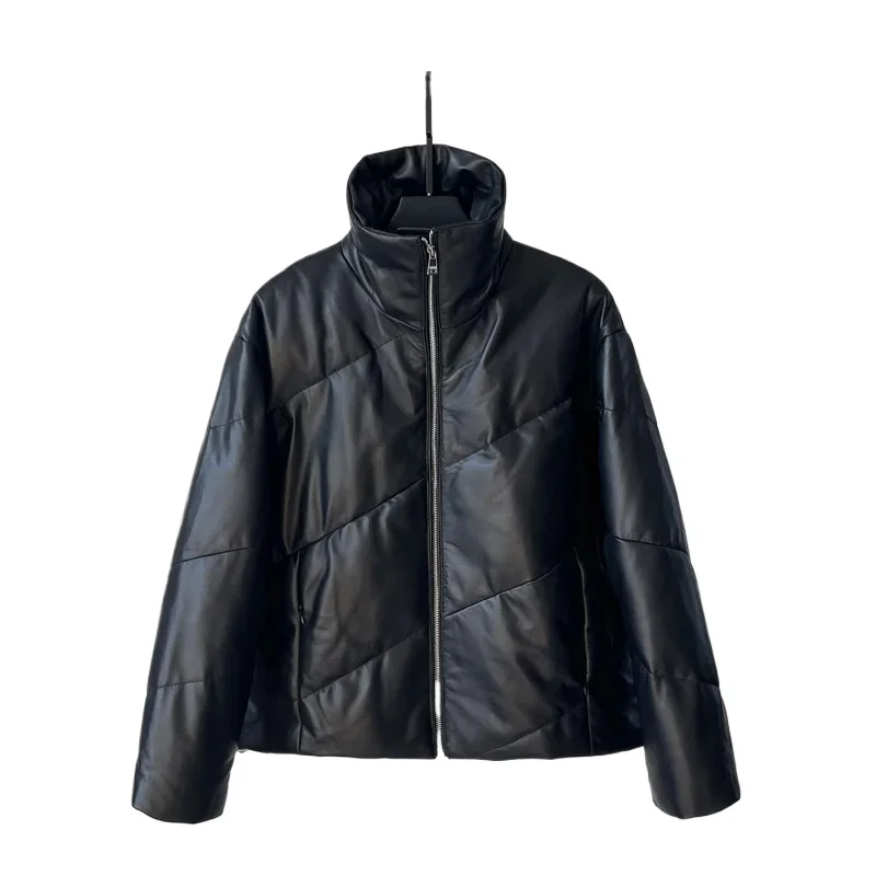 Tajiyane Giacca in vera pelle da donna in vera pelle di pecora Nuovo inverno piumino d'anatra bianco cappotti corti stile coreano colletto alla coreana Chaquetas
