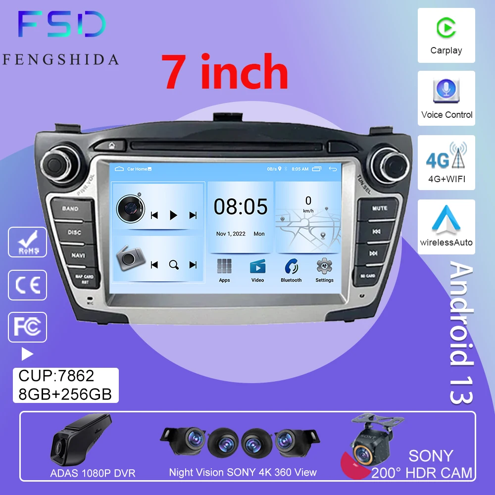 7 Inch Carplay Auto Android For Hyundai Tucson IX35 2009-2015 Car Radio Multimedia player GPS WIFI Bluetooth 5G WIFI No 2din DVD