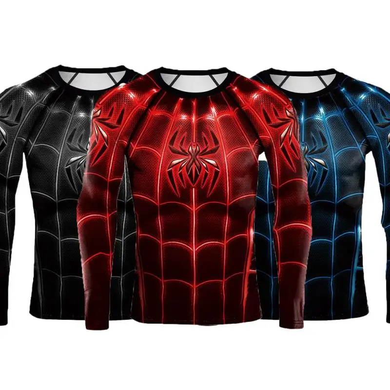 Superhero Spider Cosplay Men T-Shirt Fantasy Movie Character Costumes Man Halloween Party Compression Shirt Novelty Workout Tops