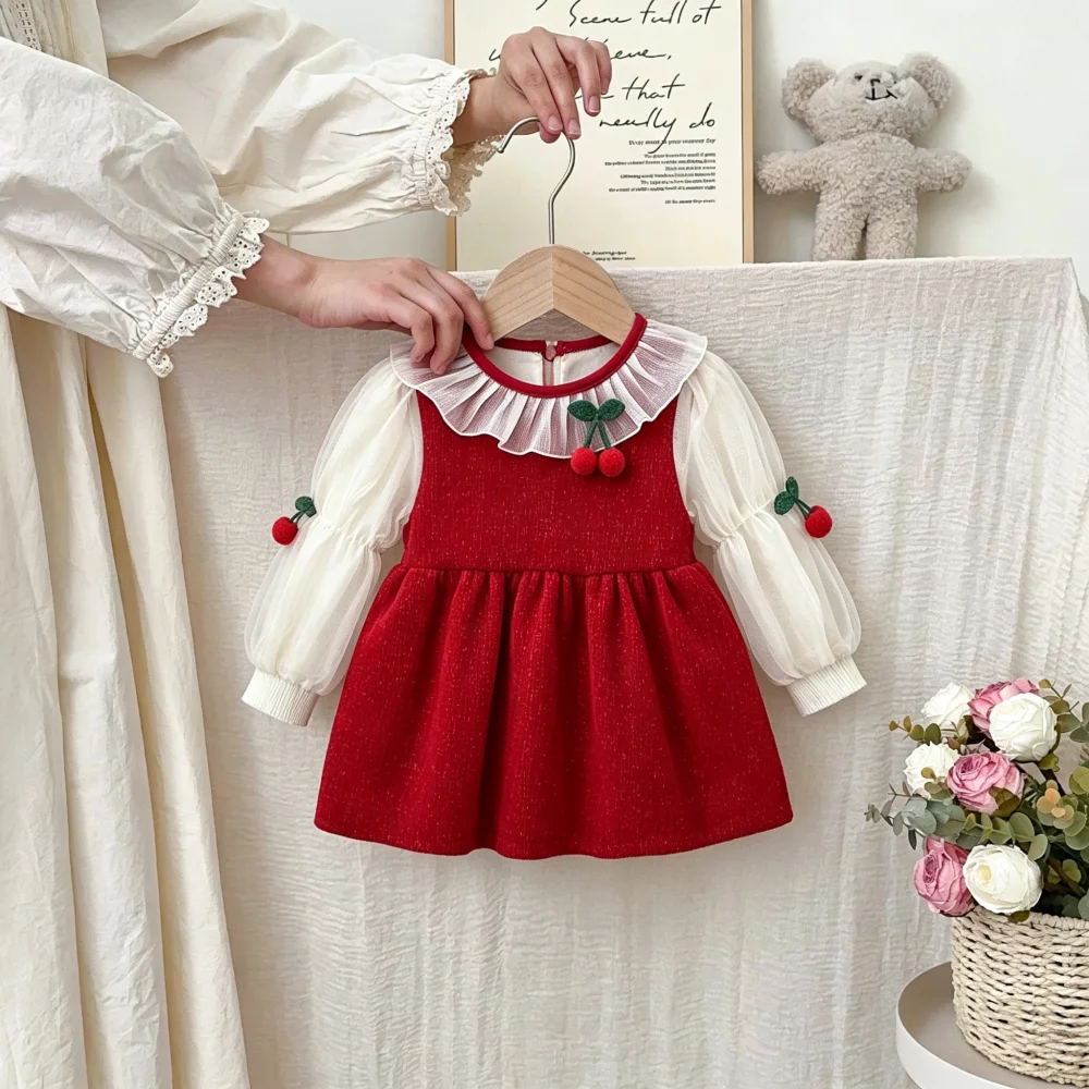 Winter Clothing For 1 Year Old Girl - ベビードレス秋/冬チェリーかわいい長袖女の子ドレススイートビーチプリンセス子供ドレス女の赤ちゃん服