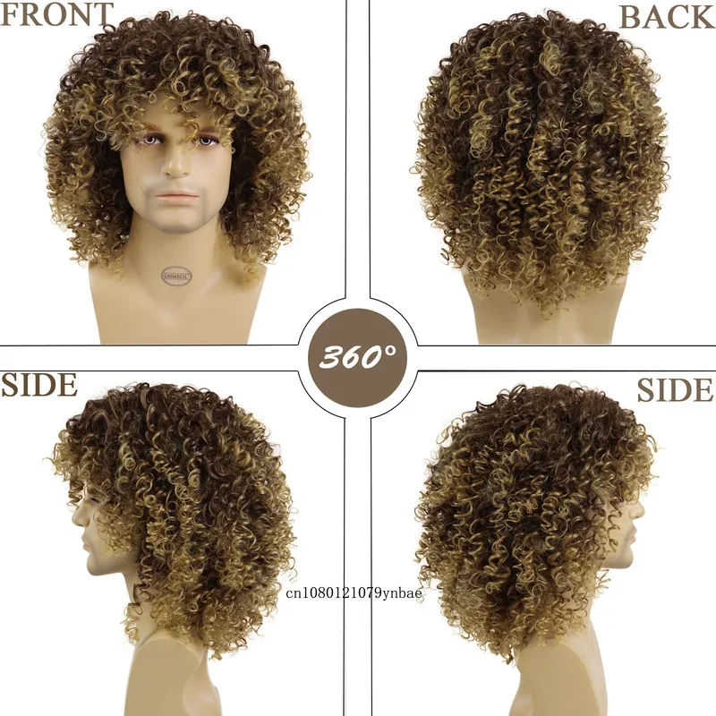 Afro Curly Wigs for Men Synthetic Hair Brazilian Style Mix Brown Wigs Natural Hairstyles Short Wigs Male Handsome Cool Hiarcuts