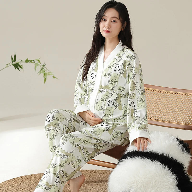 Printed Modal Nursing Sleepwear for Maternity Autumn Spring Breastfeeding Cardigan Pajamas Suits Pregnancy Hospital Homewear