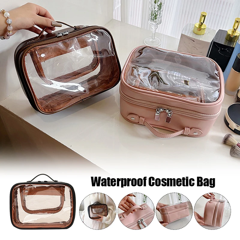 Large Capacity Waterproof Travel Bag Transparent Makeup Toiletry Wash Pouch Skincare Storage Bag Multi-Functional