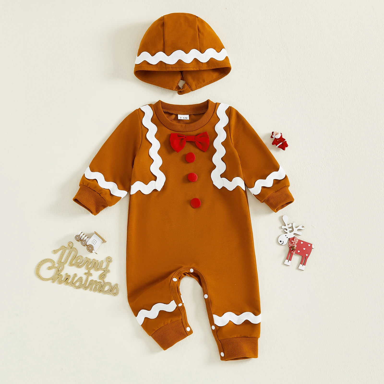 

Праздничный принт снежинки для младенцев с подходящей шляпой Санта-Клауса и отделкой помпона для первого Рождества девочки