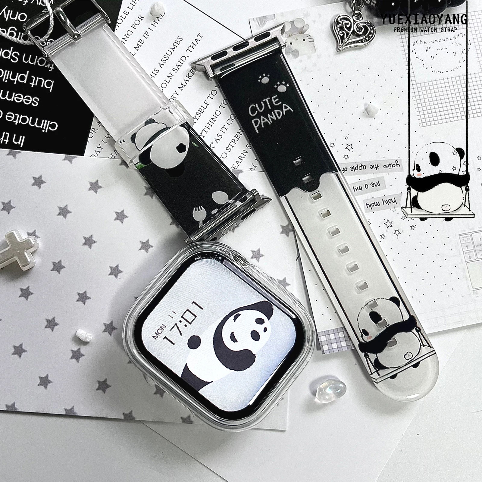 Correa de reloj transparente de panda rojo para Apple Watch 11 10 9 8 7 pulsera reemplazable para iWatch 42mm 41mm 38mm correa de reloj