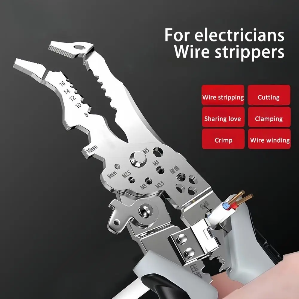 With Elbow Wire Stripper Pliers Wire Cutter Cut Line Automatic Wire Stripper Cable Wire Non-Slip Electrical Pliers Crimping Tool