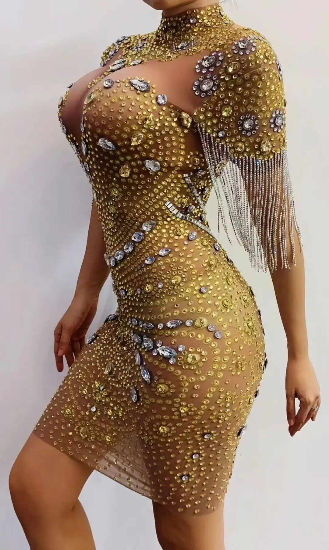 Maßge schneiderte Gaze aushöhlen Spitze Perle transparent hochela tische Pailletten sexy enges Kleid Geburtstags feier Kleid Performance-Kleid