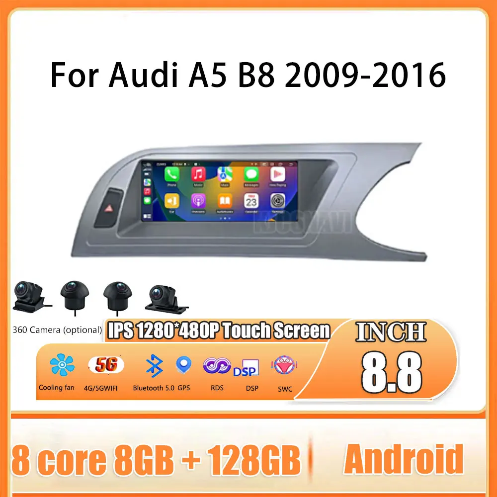 

RHD 8.8 Inch Android 14 Touch Screen For Audi A5 B8 2009-2016 Car Accessories Multimedia Carplay Monitors Speacker Radio Player