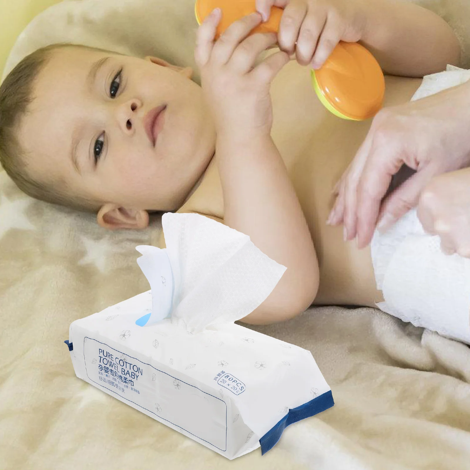 

80Pcs Cotton Facial Tissues Soft Non-Woven Dry Wet Dual Use Baby Face Cleaning Pads for Eyes Mouth Hands Hygiene