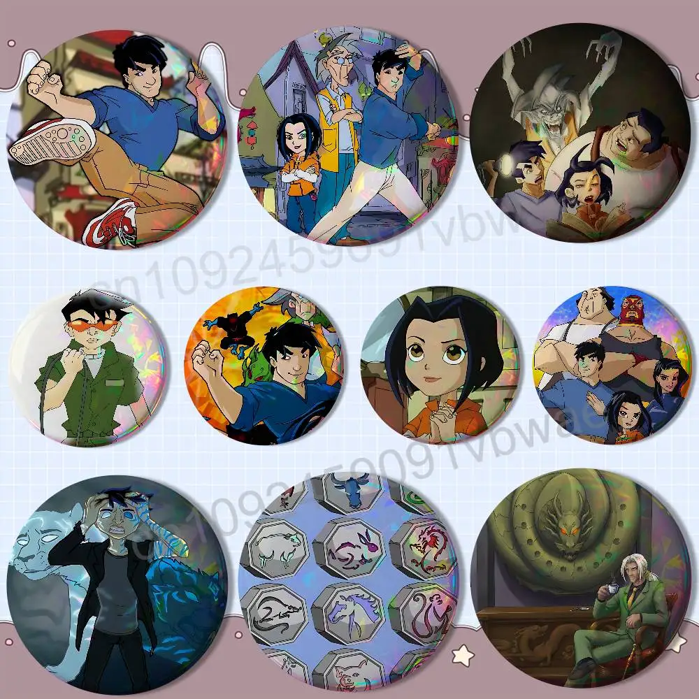 Коллекционные лазерные светоотражающие круглые значки COOL Jade Jackie Chan Adventures, украшения для сумок и одежды, подарки для друзей