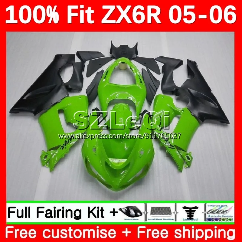 Injection Fairing For KAWASAKI NINJA ZX Stock green 6R 636 6 R ZX636 ZX6R 05 06 3No.5 ZX-636 600CC ZX-6R 2005 2006 Body+Decal