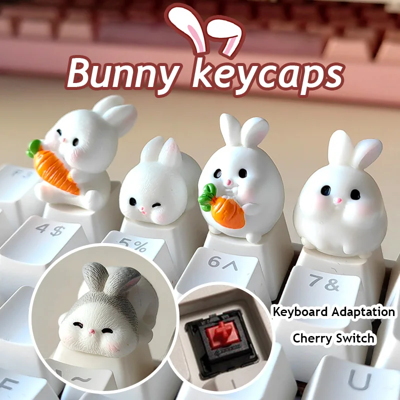 ภาพเคลื่อนไหว PBT การ์ตูนกระต่าย Keycap สาวน่ารักของขวัญตุ๊กตา Cherry เพลาแป้นพิมพ์ Keycap