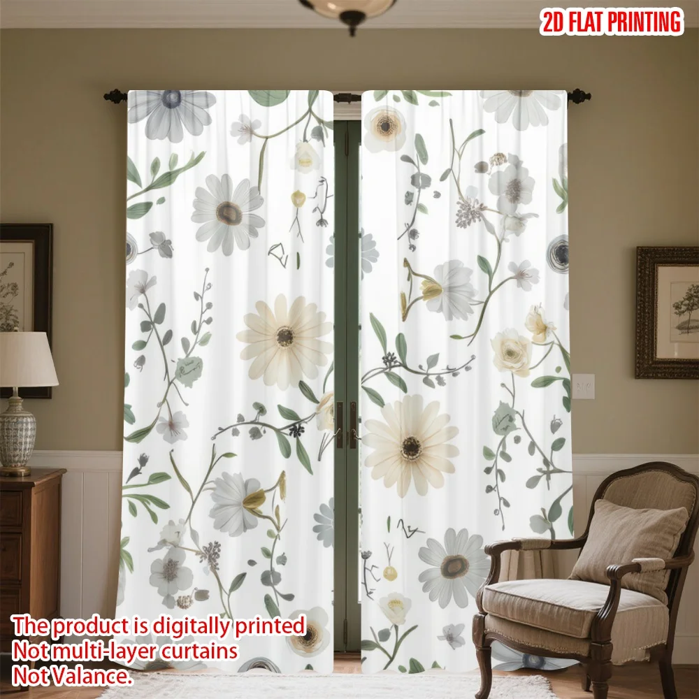 

2D flat printing 2pcs Drapes Delicate Floral Arrangement Digital Printed Polyester Drapes Family Party Decoration for Holiday