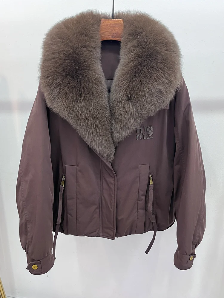 2025 패션 신상 겨울 여성 파카 구스 다운 재킷 천연 리얼 폭스 퍼 칼라 두꺼운 따뜻한 럭셔리 루즈 코트