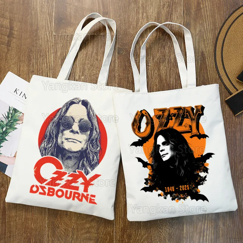 روك أوزي أوزبورن الشيطان المعادن المطبوعة قماش حقيبة كتف أنثى Harajuku مضحك سعة كبيرة حقيبة المتسوق البيئية البيئية #1