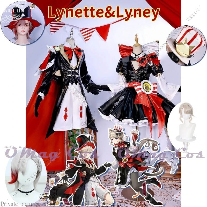 New Set Genshin Impact Lynette Lyney Co-kfc Game Suit Elegant Dress Uniform Cosplay Costume Halloween Party Role Play Outfit