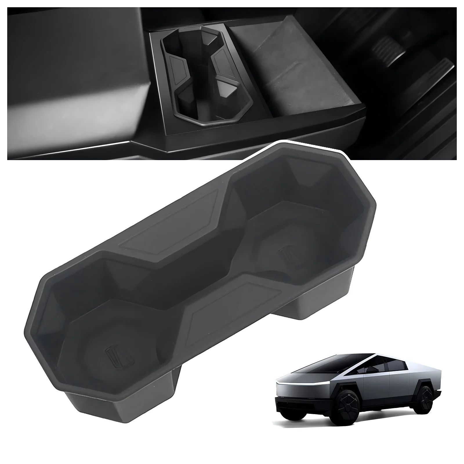 For Tesla Cybertruck Cup Holder Insert Silicone Anti-slip Dual Cup Custom Fit Storage Box Standard & Extended Edge Accessories