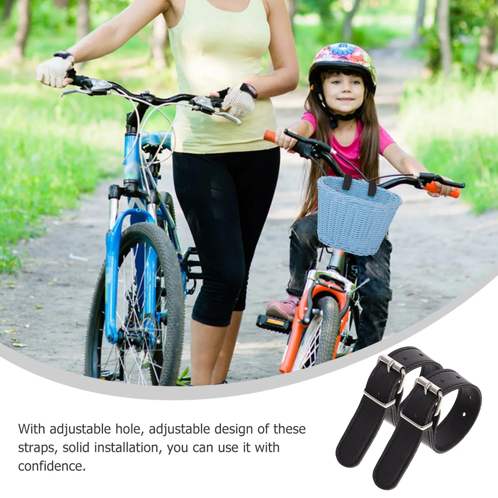 1 Pair Bike Basket Straps Adjustable Pu Front Cargo Belt For Bicycle Electric Scooter Sturdy Cycling Accessory Riding