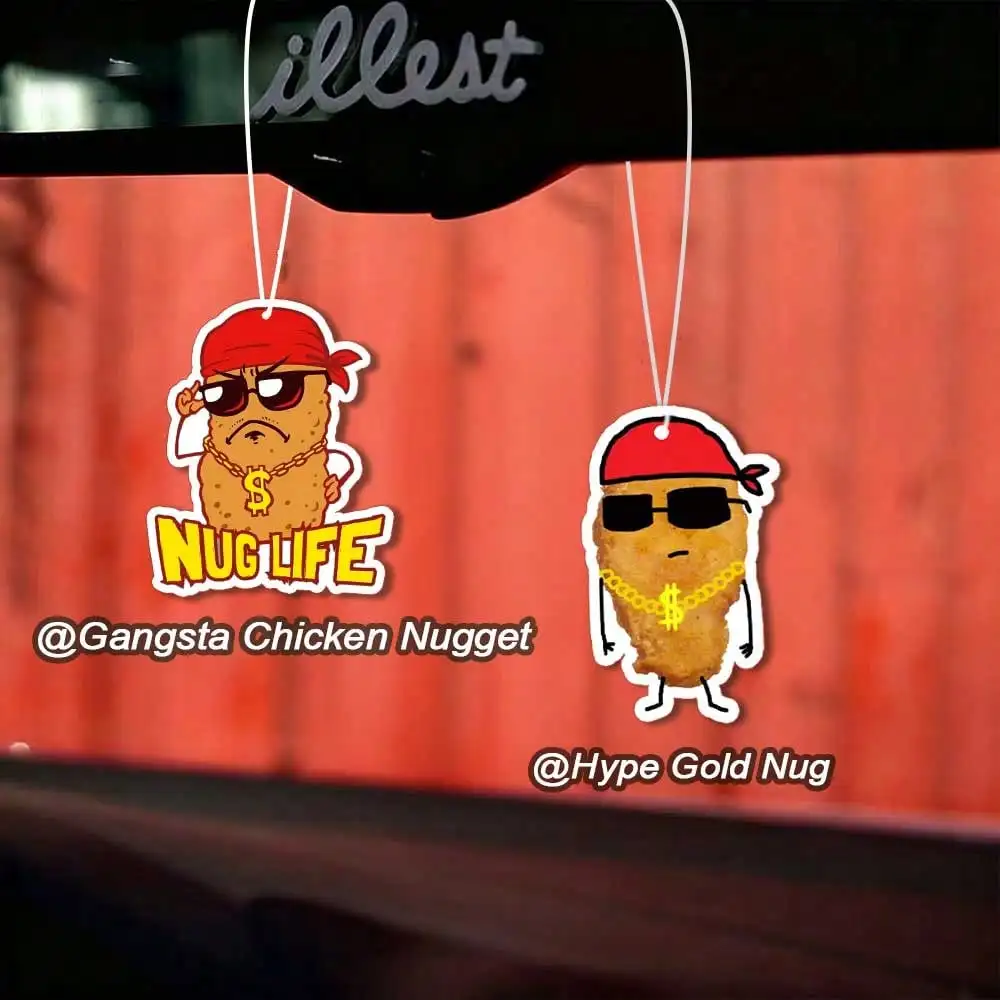 

2D Trendy Nugget Car Air Freshener Hanger - Gangsta Chicken Nugget & Hype Gold Nug - Car Rearview Mirror Decor