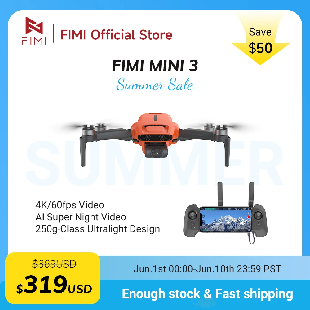 

FIMI MINI 3 foldable drone 4K professional for adults with a camera 60fps 3-Axis Gimbal 245g 9km HD Trans GPS Auto Return