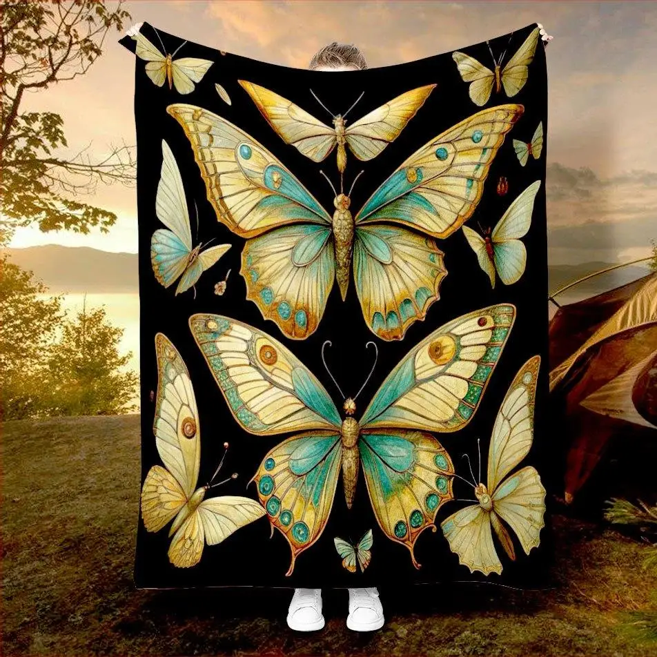Exquisite retro butterfly pattern Flannel printed blanket suitable for all seasons suitable for living room office sofa travel